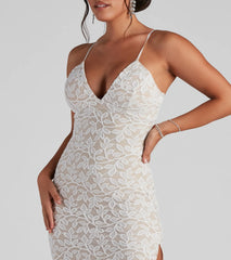 Dixie Lace Mesh High-Slit Formal Dress